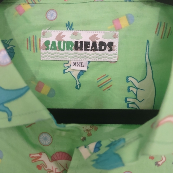 Saurheads Lime Green Dinosaur Button Down - Picture 3 of 3